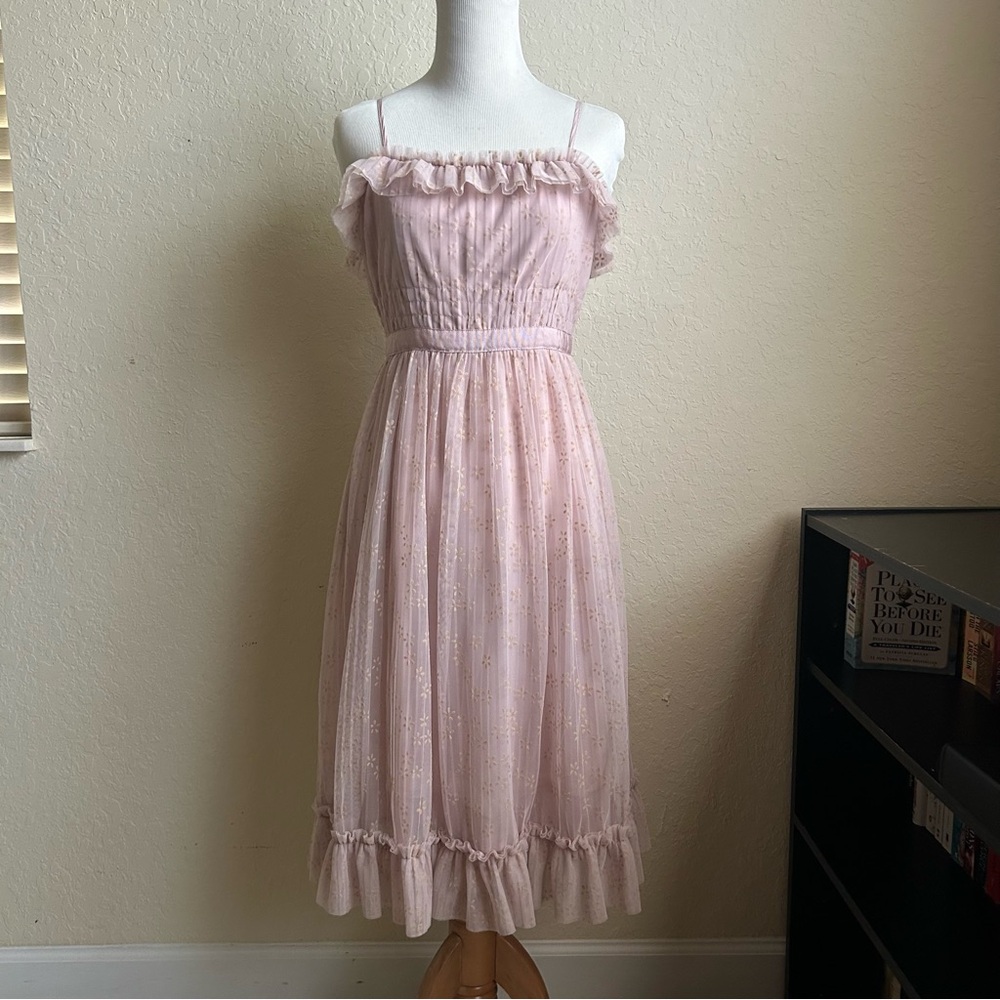 J. Crew - Ashen Clay Ruffle Tulle Sleeveless Midi Dress